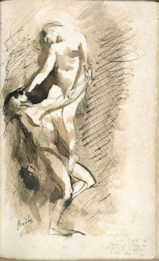 Auguste Rodin. Extrait d'un exemplaire des Fleurs du mal Plume et encre brune, lavis d'encre brune Via musée Rodin