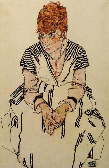 Egon Schiele. La Belle-sœur de l’artiste dans une robe à rayures 1917