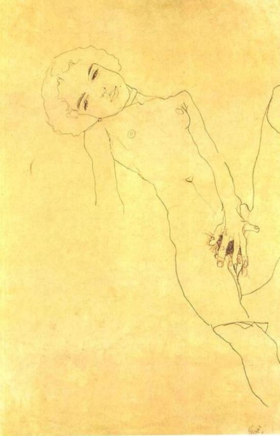 Egon Schiele. Reclining female nude 1914
