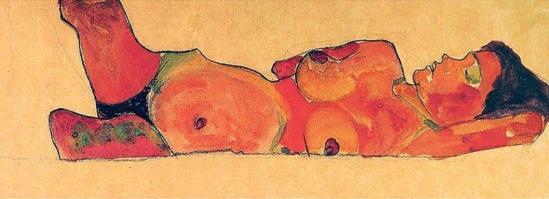 Egon Schiele. Reclining female nude