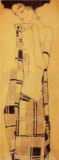 Egon Schiele. Standing girl in a plaid garment 1909