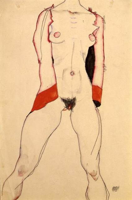 Egon Schiele. Standing woman in red jacket 1913