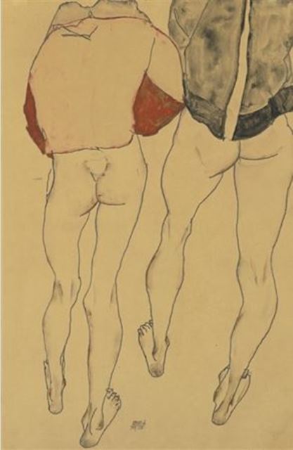 Egon Schiele. Two standing semi-nude females 1913