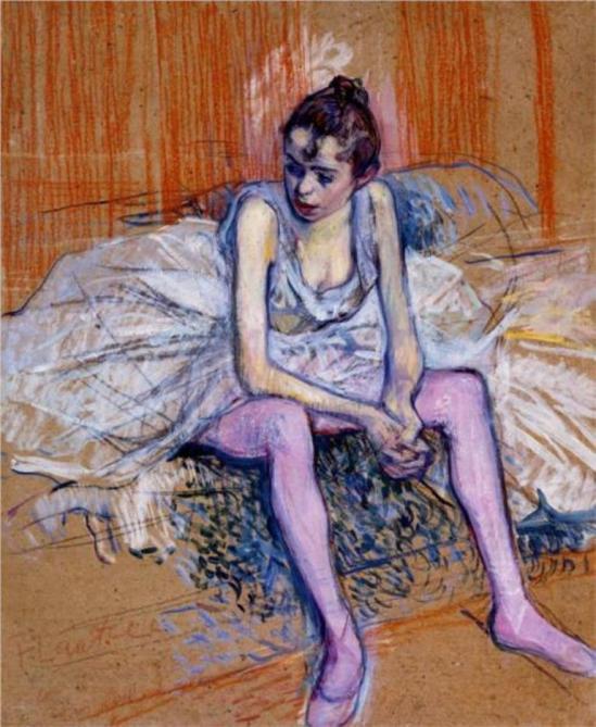 Henri de Toulouse-Lautrec. Seated dancer in pink tights 1890