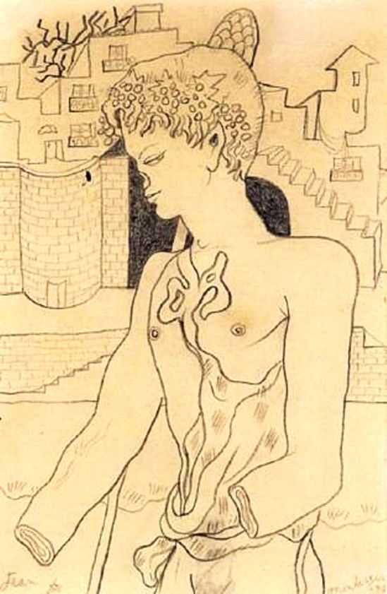 Jean Cocteau. L'homme 1938. Dessin au crayon noir sur papier Via artnet