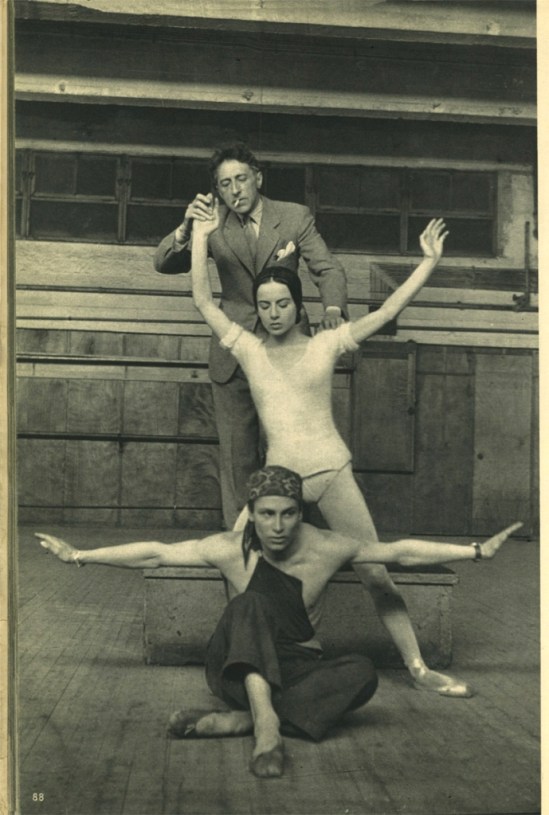 Jean Cocteau, Nathalie Philipart and Jean Babilée on the set of "Le jeune homme et la mort" by Roland Petit, arguments choreographic by Jean Cocteau 1946 Via theredlist