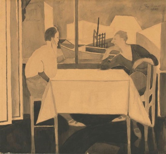 Léon Spilliaert. deux femmes à table 1925. Encre et pastel sur papier