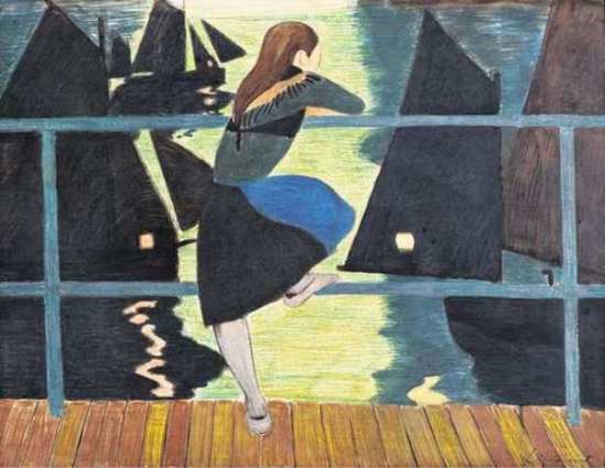 Léon Spilliaert. Jeune fille accoudée au bastingage, face au port 1909