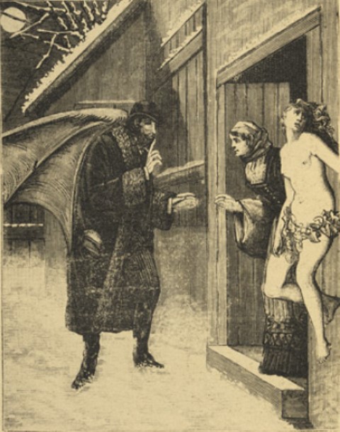 Max ERNST, No title (A winged man standing in the snow and gesturing to a w. From une semaine de bonté 1934. Via NGA.jpgoman in a doorway to be quiet)