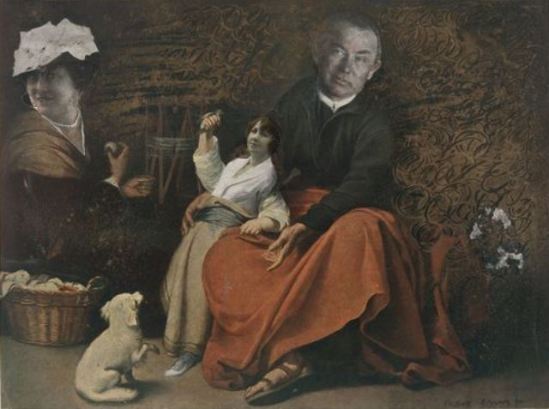 Max Ernst, Sans Titre (Untitled), 1920,  Cut-and-pasted hand-tinted printed paper on printed paper with gold metallic paint and pencil. Via MOMA