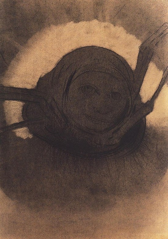 Odilon Redon. L'araignée 1902.Fusain, craie noire sur papier. Via lechantdupain