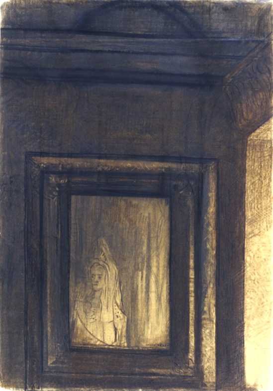 Odilon redon. Le miroir hanté. Fusain sur papier chamois. Via lechantdupain