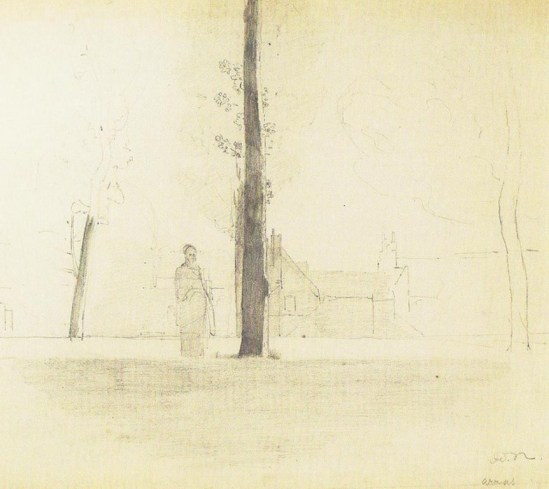 Odilon Redon. Personnage sous un arbre. Mine plomb sur papier. Via lechnatdupain