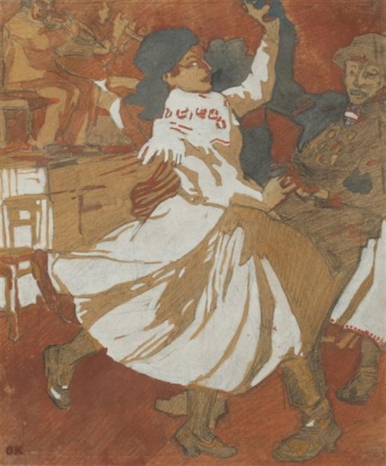 Oskar Kokoschka. Couple de danseurs hongrois. Encre