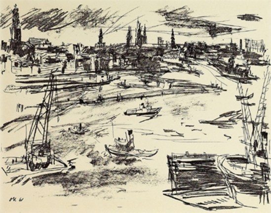 Oskar Kokoschka. Le port d'Hambourg 1961. Lithgraphie