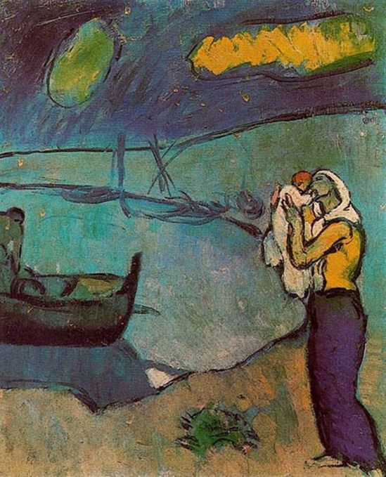Pablo Picasso.  Mother and son on the shore 1902