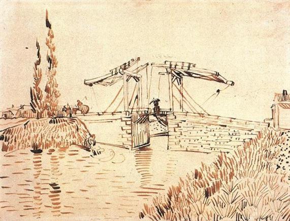 Vincent van Gogh. Drawbridge with Lady with Parasol 1888