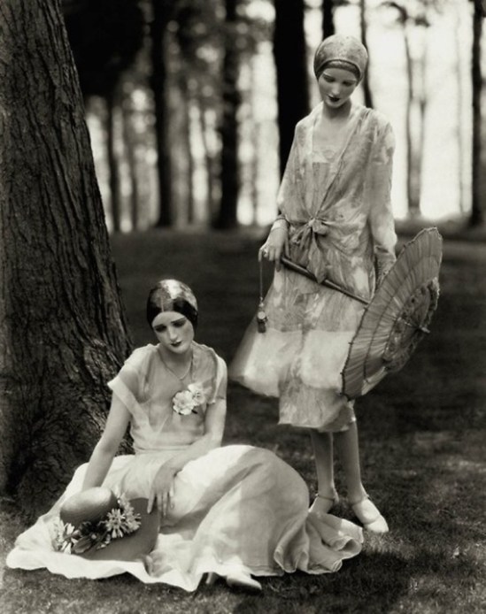 Vogue models Marion Morehouse and Helen Lyons pose for Edward Steichen in chiffon dresses, 1926