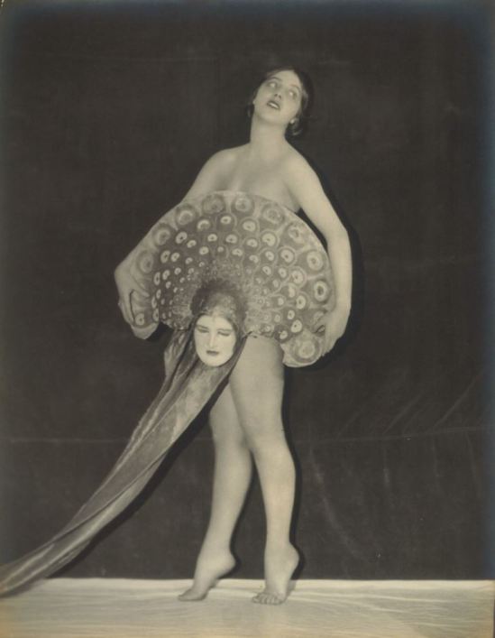 1920 EDWIN BOWER HESSER DECO NUDE SHOWGIRL VIRGINIA BELL WITH MASK FAN Via ebay
