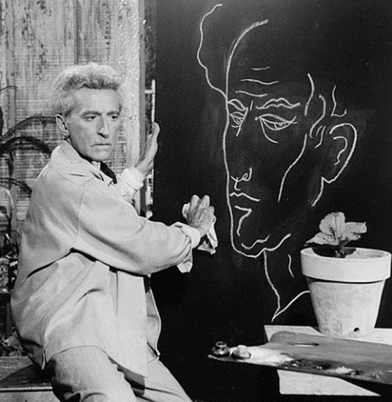Lucien Clergue. Jean Cocteau et son autoportrait 1959 Via artnet