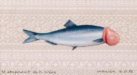 Marcel Marien. Le soupirant de la sirène collage sur papier peint 1981 Via drouot