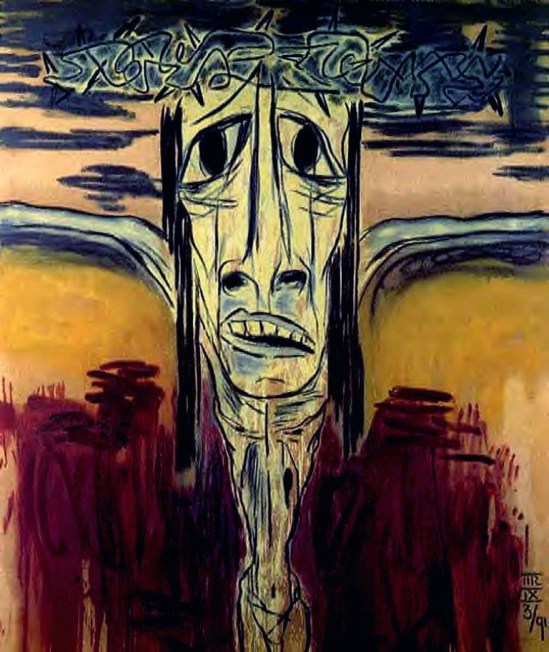Marcus Reichert. Crucifixion 1991. Oil and charcoal on linen 188 cm x 157.5 cm