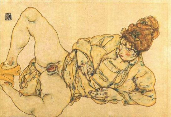 Egon Schiele. Reclined female nude 1916