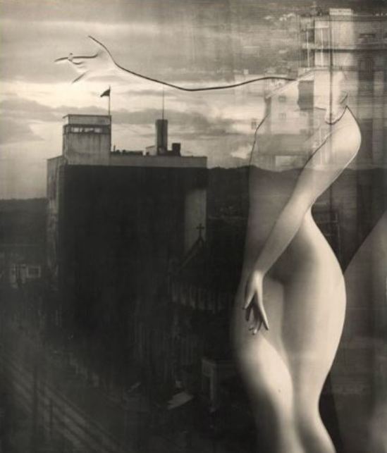 Via sakuraYuuishi Kobayashi. Marble torso superimposed on the Kyoto skyline 1949 -do