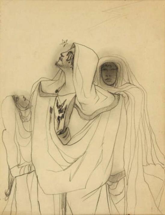 Jean Cocteau. Oedipe. Dessin au crayon noir Via drouot