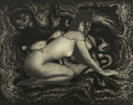 Pierre Molinier. Collage original définitif d'Emanuelle, planche 49 du Chaman et ses créatures Via aliceaupaysdesarts