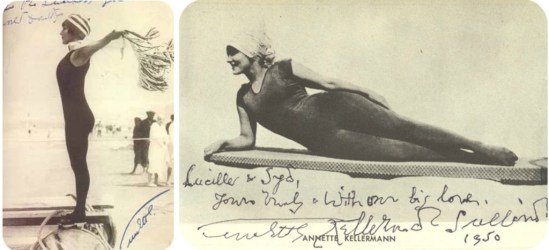 Annette Kellerman in her infamous one-piece all over black diving suit Via theatreoffashion