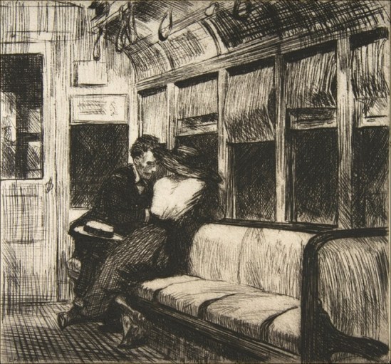 Edward Hopper. Night on el train 1918. Encre