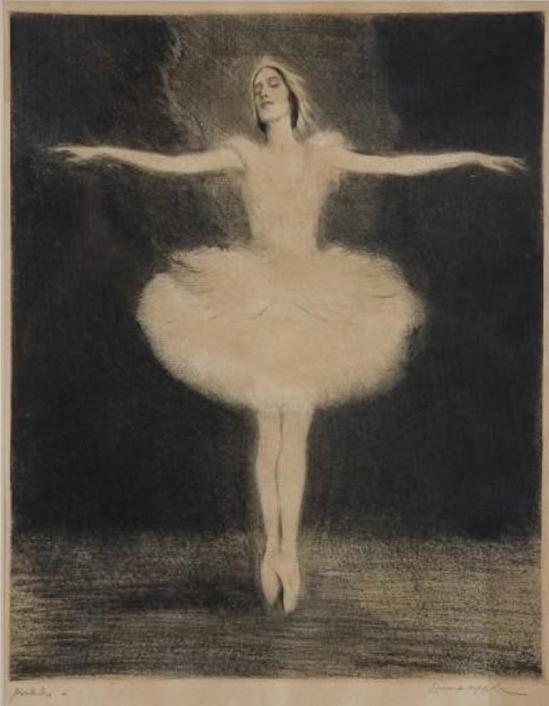 Ernst Oppler. Anna Pavlova. The Dying Swan 1912. Drypoint etching Via wfit.org