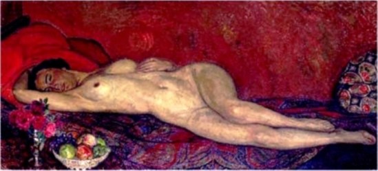 Léon de Smet. Odalisque au bouquet de roses et compotier 1924)