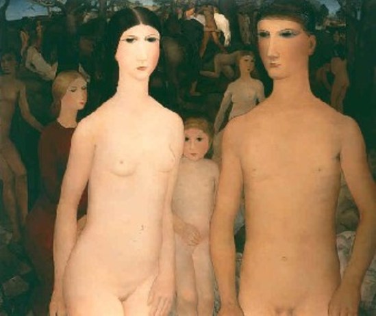 Paul Delvaux. Couple avec enfant dans la forêt 1928-1929