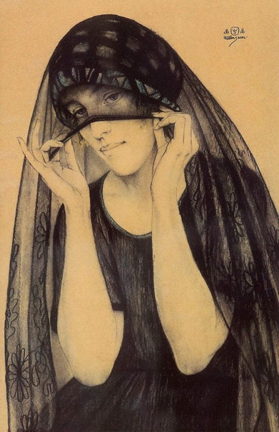 Walter Louis Sauer. Femme avec un voile noir 1920