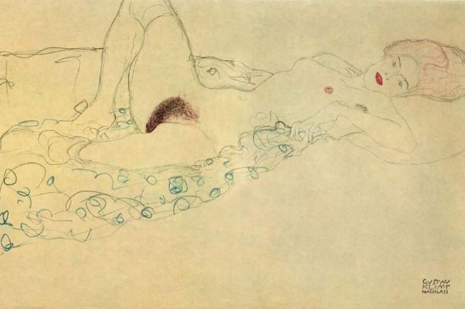 Gustav Klimt. Reclining nude study