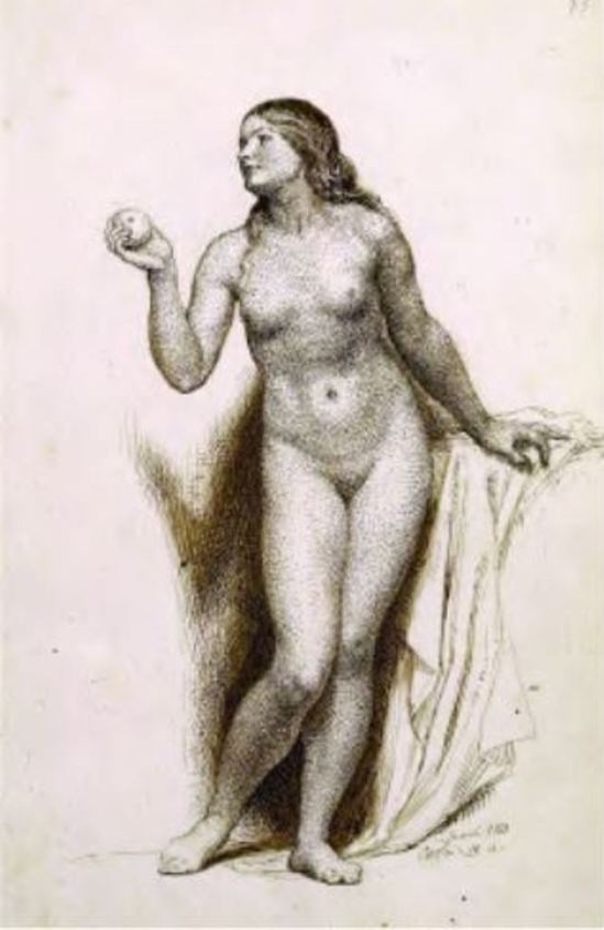 Charles West Cope. Study of a woman holding an apple 1853