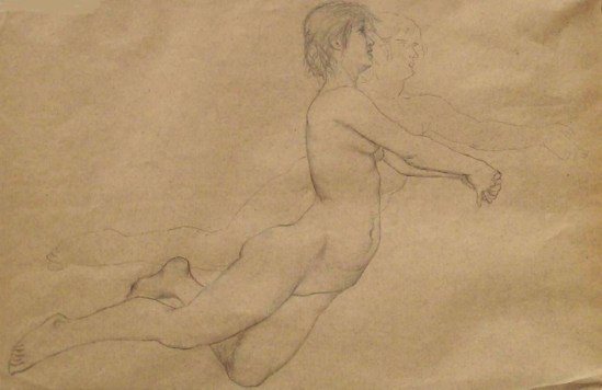 Georg von Hoesslin (1851-1923). Two nude women kneeling or aloft