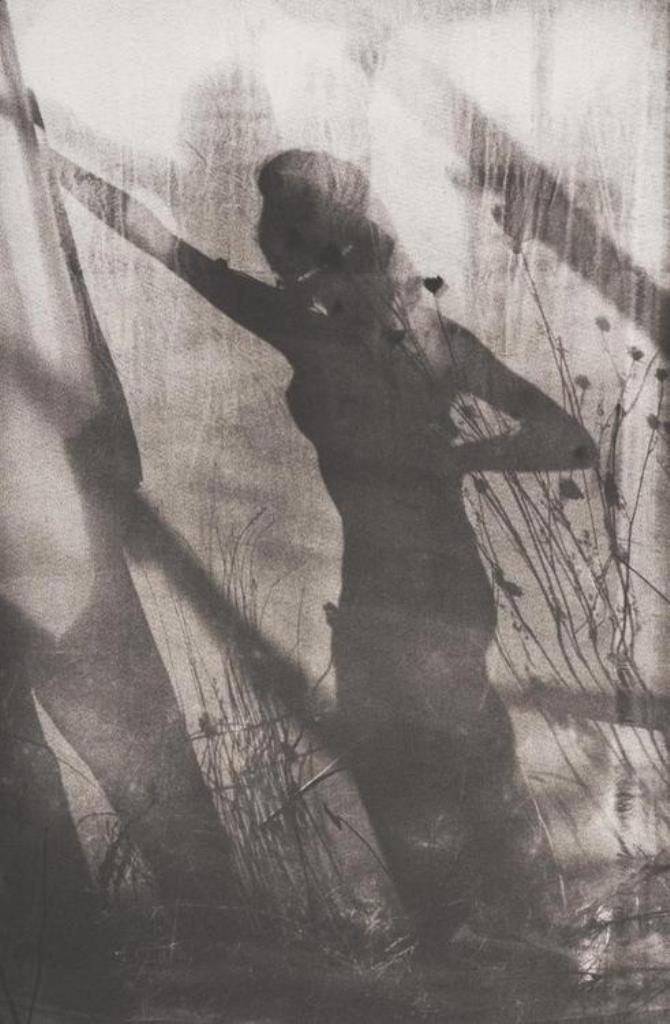 Lucien Clergue. Nude model reflecting shadow, flowers and grass 1975. Via realtyayslum