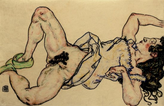 Egon Schiele. Liegende frau mit grünen hausschuhen 1917