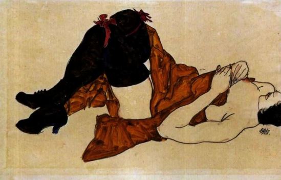 Egon Schiele. Reclining woman with ochre blankett 1913