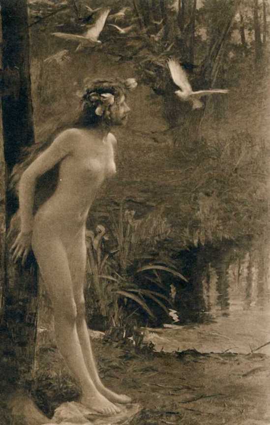 Gaston Bussiere. La fée aux oiseaux. Salon de Paris. 1906.