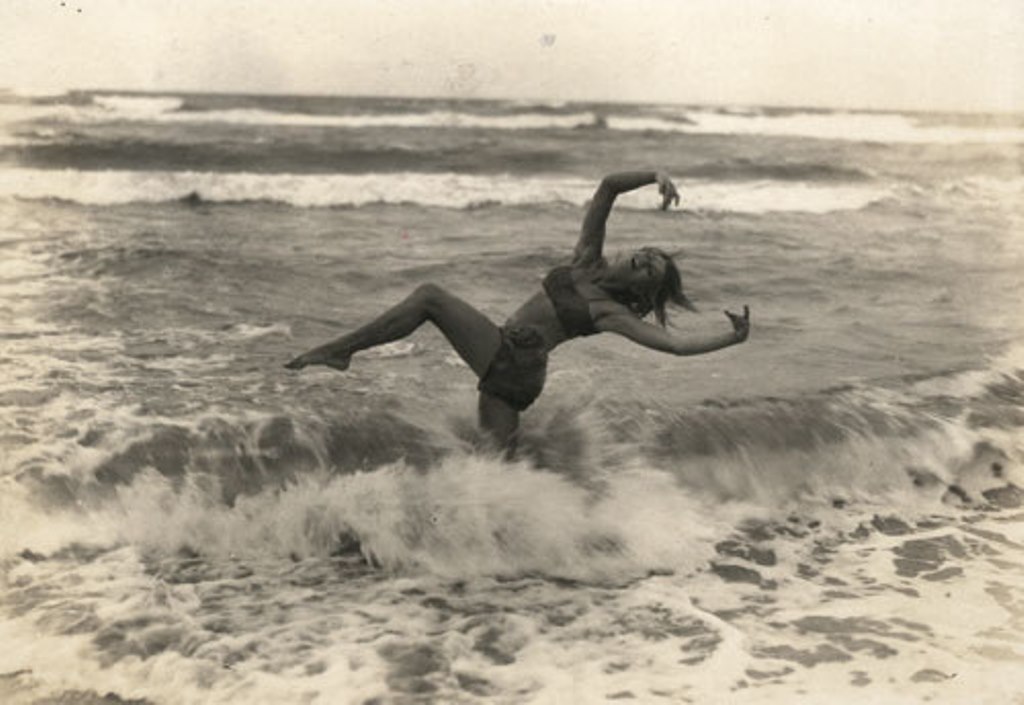 Gerhard Riebicke. Girl danicing in ocean 1920s. Via liveauctioneers