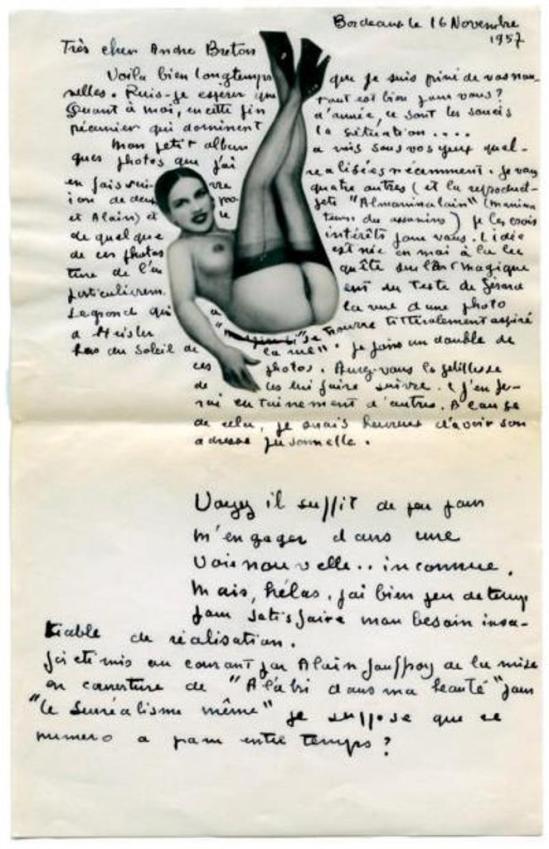 Pierre Molinier. Lettre autographe signée à André Breton 1957. Via drouot