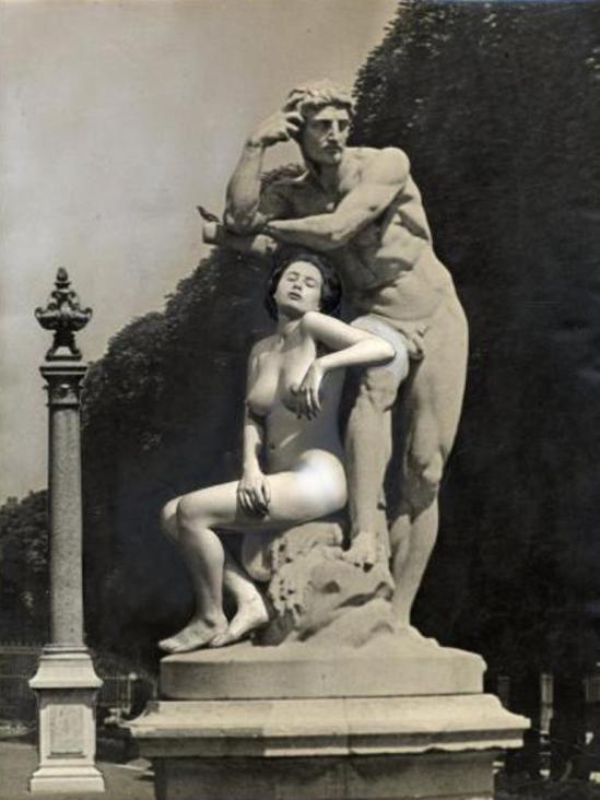 Silvio Rey. Statue et nu féminin, photocollage, vers 1950. Via drouot