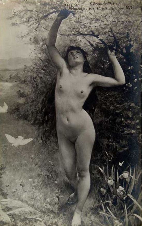 Postcard for Salon de Paris. From painting Printemps of Louis Antoine Capdevielle. Via cherrylandpostcards