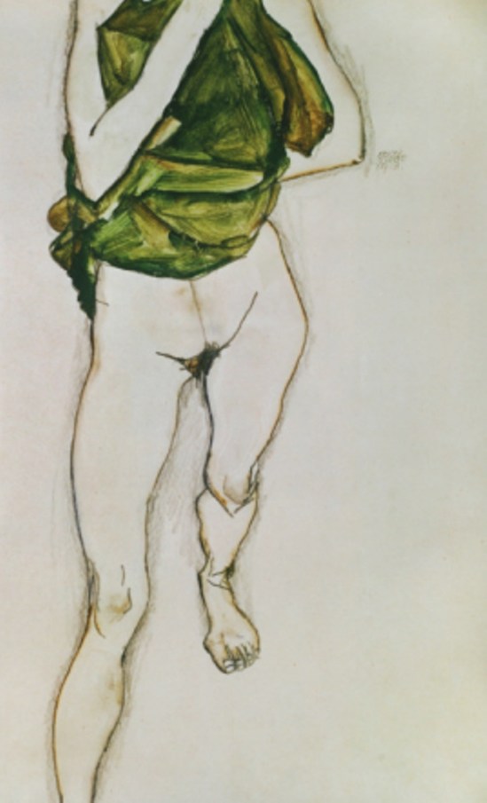 Egon Schiele. Striding torso in green shirt 1913