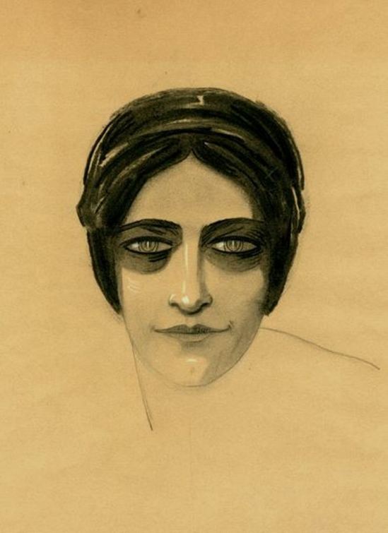 Raymond Charmaison. Tête de femme. Fusain et craie blanche