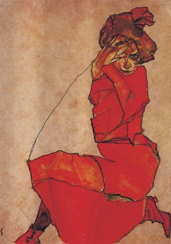  Egon Schiele. Kneeling girl in a red dress